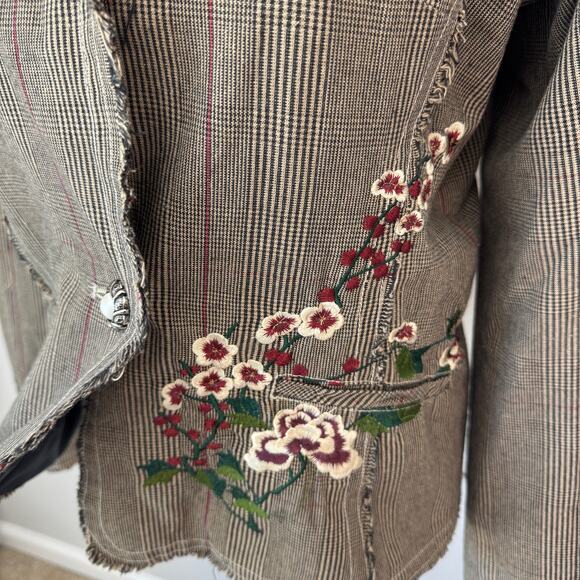 LE LIS BLANC Blazer Womens Large Glen Plaid with Embroidery Maximalism Raw Edge - Picture 5 of 14